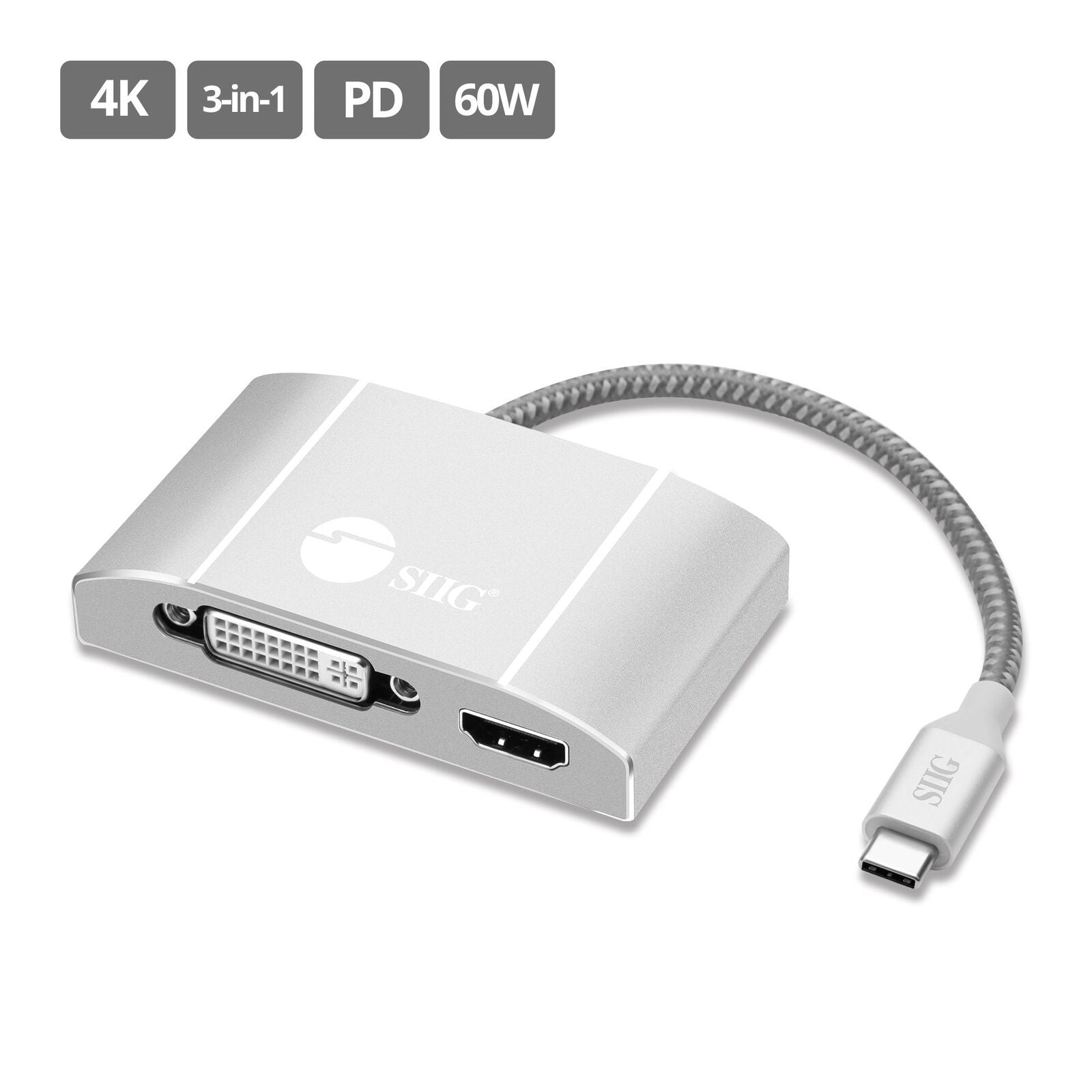 SIIG CB-TC0911-S1 USB-C to 3-in-1 Multiport Video Adapter with PD Charging