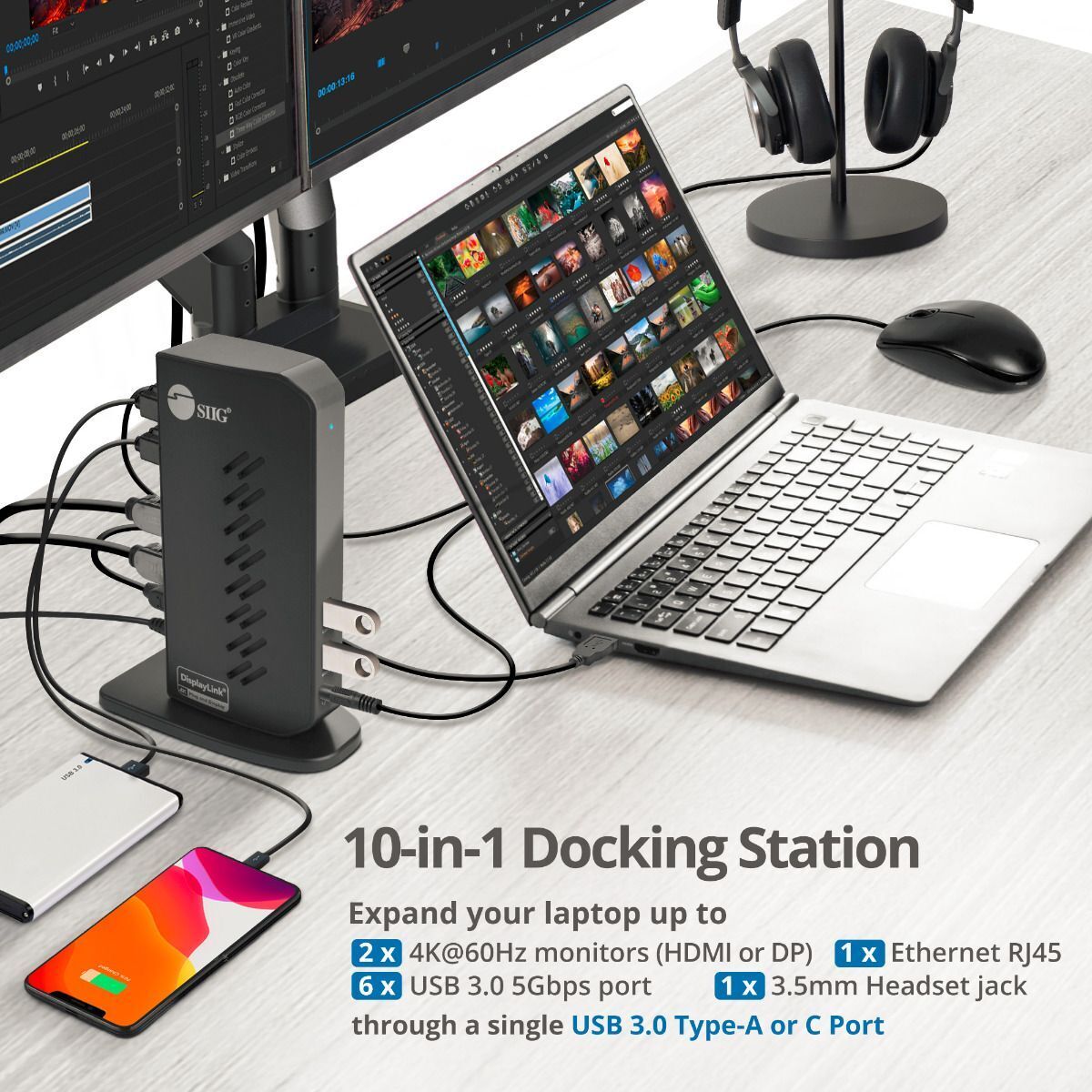 SIIG JU-DK0H11-S1 Universal Hybrid Dual 4K Video Docking Station