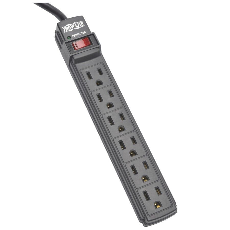 Tripp Lite PS66B 6-Outlet 5-15R AC 6ft Cord 5-15P Black Housing 120V Power Strip