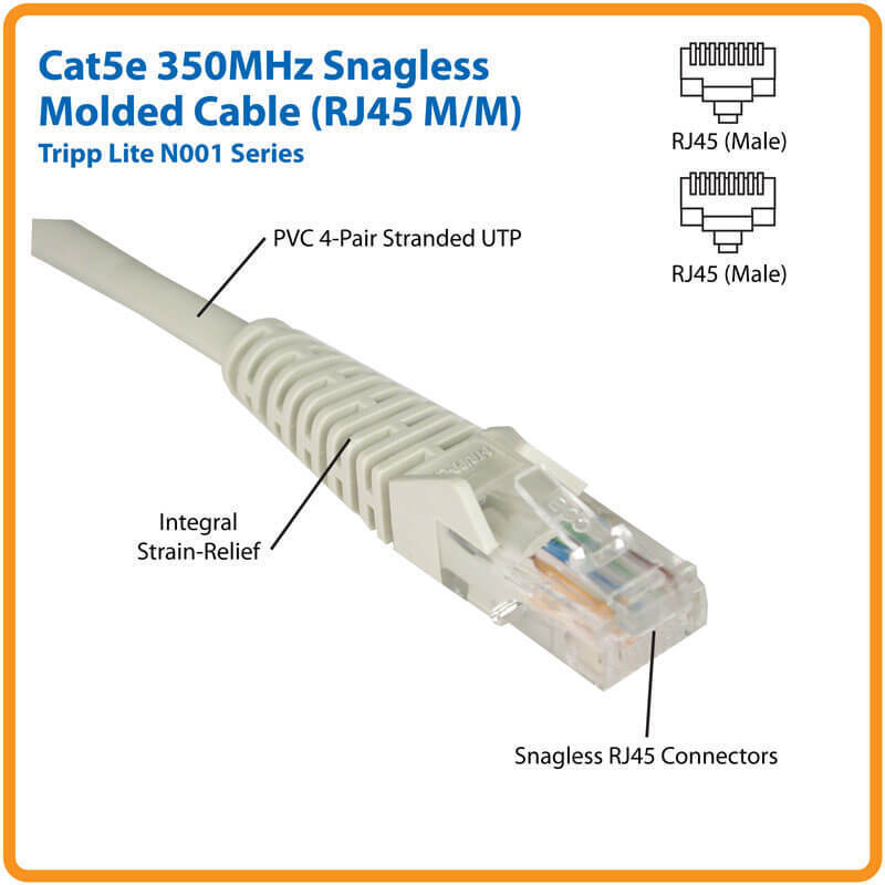 Tripp Lite N001-014-BL 14' Cat5e Cat5 350MHz Blue Snagless Molded Patch Cable