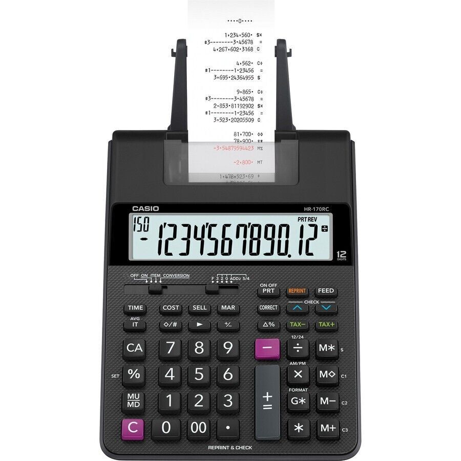 Casio HR-170RC Printing Calculator Dual Power, Two-color Printing, Easy-to-read