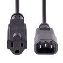 StarTech PAC100 1 ft (12") Computer Power Cord C14 to NEMA 5-15R IEC 320C