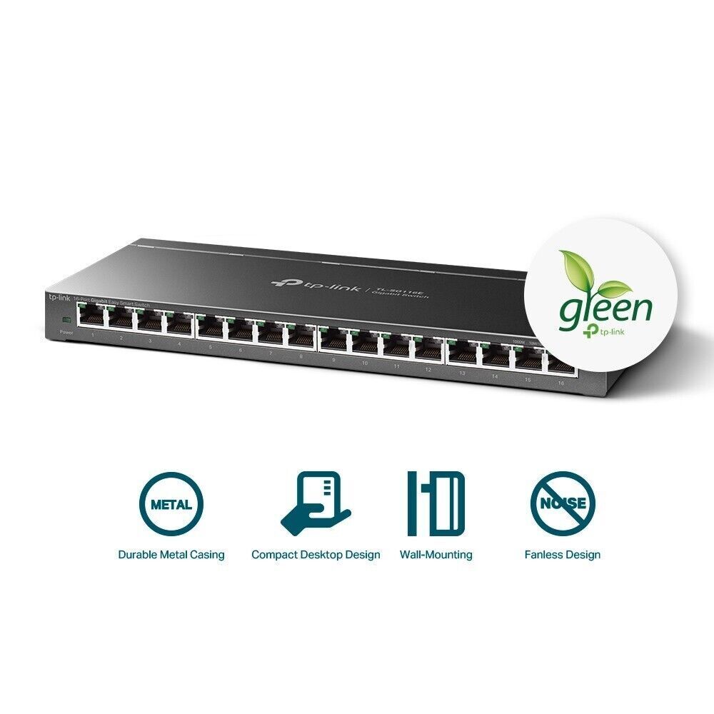 TP-Link TL-SG116E 16-Port Gigabit Desktop Easy Smart Network Switch QOS Priority