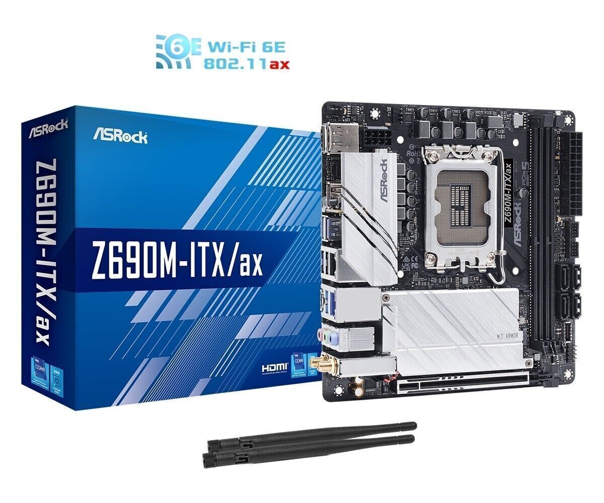 ASRock Z690M-ITX/ax LGA1700 Max64G DDR4 PCIe 5.0 x16 M.2 2.5G 1G LAN WiFi 6E ATX