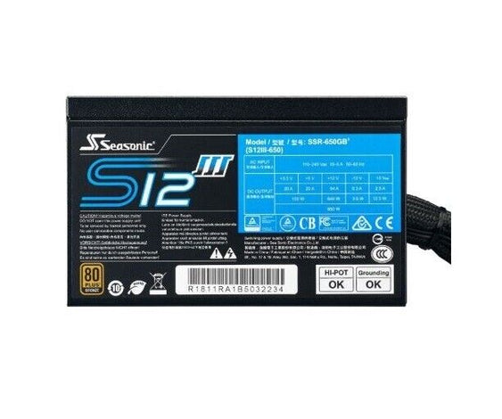 Seasonic SSR-650GB3 Power Supply S12III 650 650W 80+ Bronze ATX 12V w 120mm