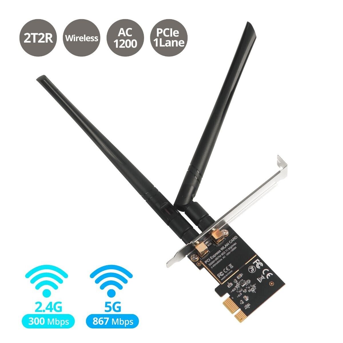 SIIG LB-WR0011-S1 Wireless 2T2R Dual Band WiFi Ethernet PCIe Card AC1200