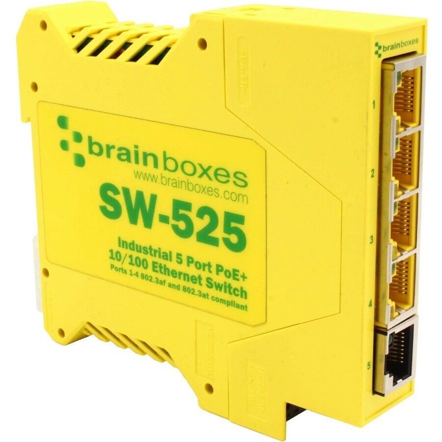 Brainboxes SW-525 5 Port PoE Industrial Ethernet Network Switch TAA Compliant