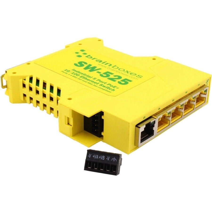 Brainboxes SW-525 5 Port PoE Industrial Ethernet Network Switch TAA Compliant