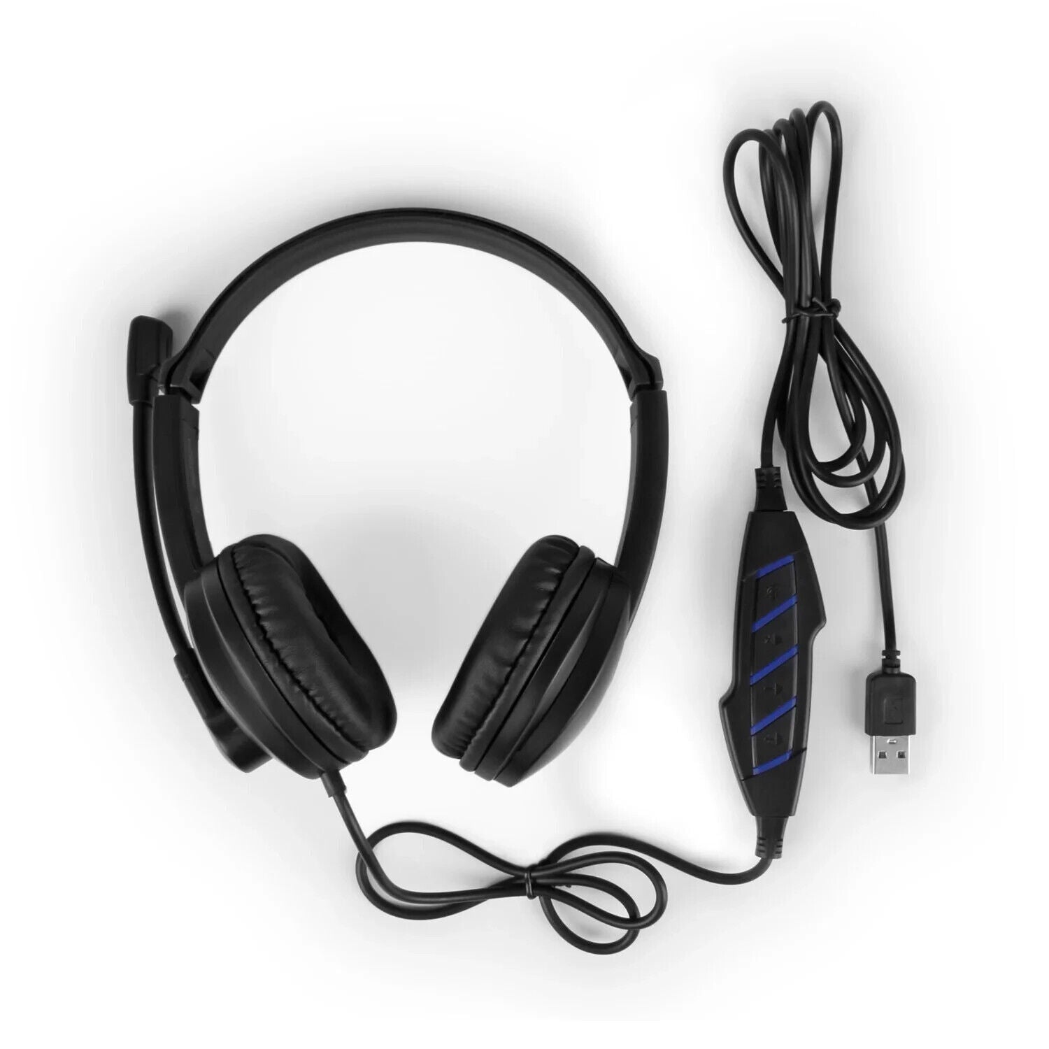 Aluratek AWHU02FB USB Stereo Headset with Boom Mic In-Line Controls Noise Cancel