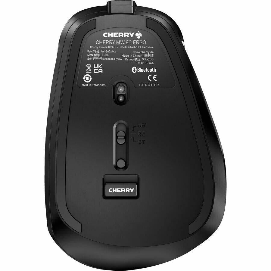 Cherry JW-8600US MW 8C Ergo Rechargeable Black 6 Button Wireless Mouse w Pouch