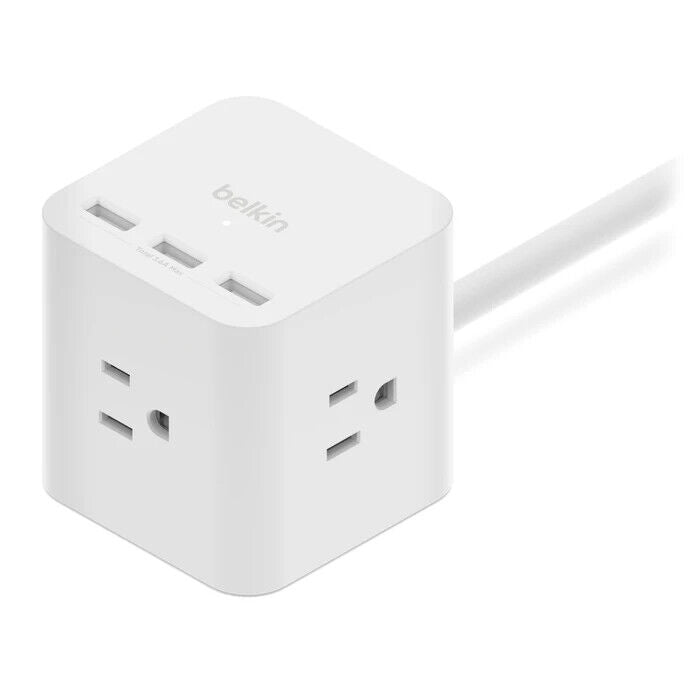 Belkin SRA006P3TT5 3 Outlet Power Strip Cube w 5FT Cord w 3 USB-A Connector