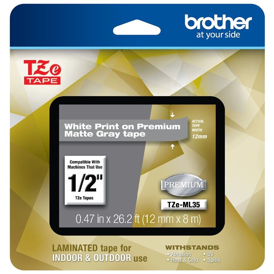 Brother TZeML35 P-Touch 1/2"x26.2' Premium MATTE GRAY Laminated Label Tape Cartr