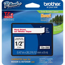 Brother TZE232 P-Touch 1/2"x26.2' RED on WHITE Laminated Label Tape Cartridge