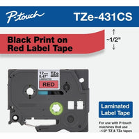 Brother TZE431CS P-Touch 1/2"x26.2' BLACK on RED Laminated Label Tape Cartridge