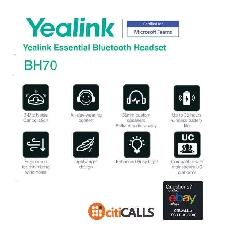 Yealink BH70-DUAL-UC-USB-C 1208668 Stereo All Day Wireless Bluetooth Headset