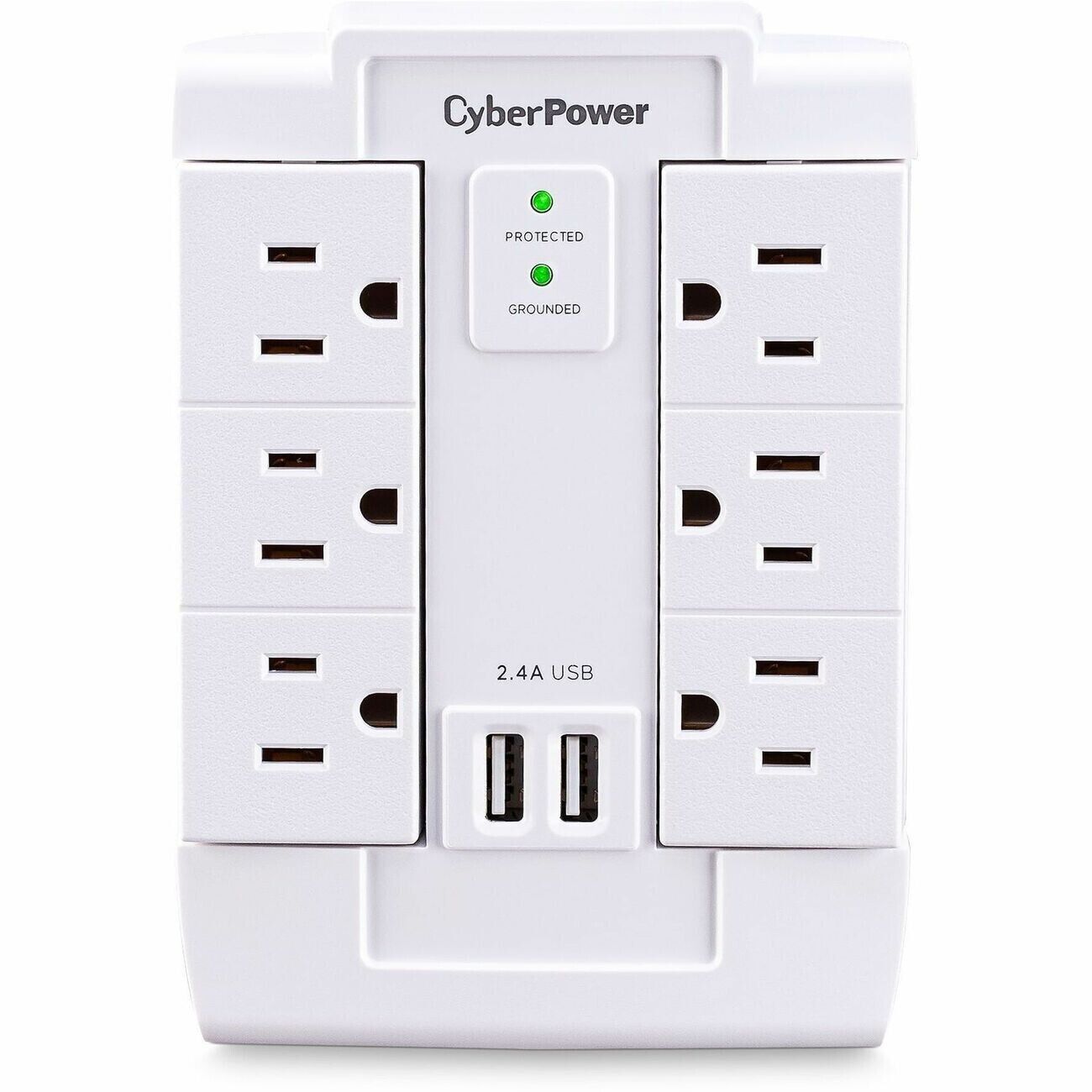 CyberPower CSP600WSURC2 6 Outlet Surge Protection w 2 USB 1200J Wall Plug WHITE