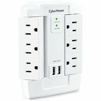 CyberPower CSP600WSURC2 6 Outlet Surge Protection w 2 USB 1200J Wall Plug WHITE