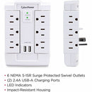 CyberPower CSP600WSURC2 6 Outlet Surge Protection w 2 USB 1200J Wall Plug WHITE