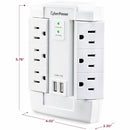 CyberPower CSP600WSURC2 6 Outlet Surge Protection w 2 USB 1200J Wall Plug WHITE