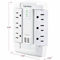 CyberPower CSP600WSURC2 6 Outlet Surge Protection w 2 USB 1200J Wall Plug WHITE
