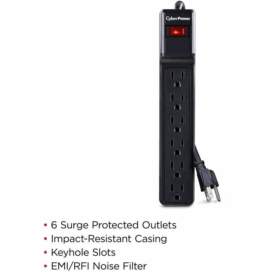 CyberPower CSB6012 6 Outlet Essential Surge Protection 800V 1200J 12FT Cord BLCK