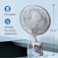 Lasko 2004W 6" Perconal Desk CLIP Fan Pivoting Tilt Quiet Portable Easy WHITE