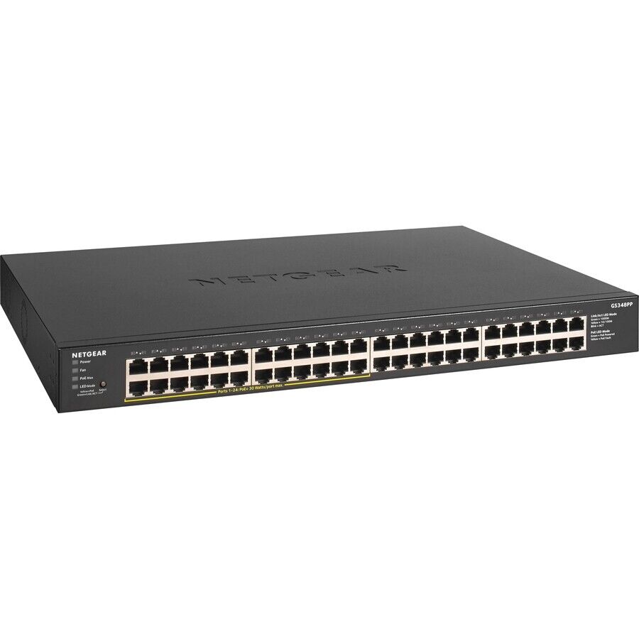 Netgear GS348PP-100NAS 48 Port Gigabit Ethernet Unmanaged PoE+ Switch 24xPoE+
