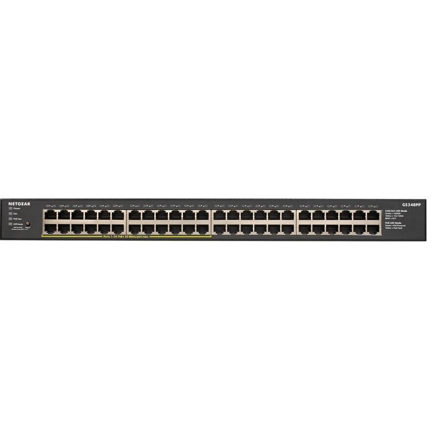 Netgear GS348PP-100NAS 48 Port Gigabit Ethernet Unmanaged PoE+ Switch 24xPoE+