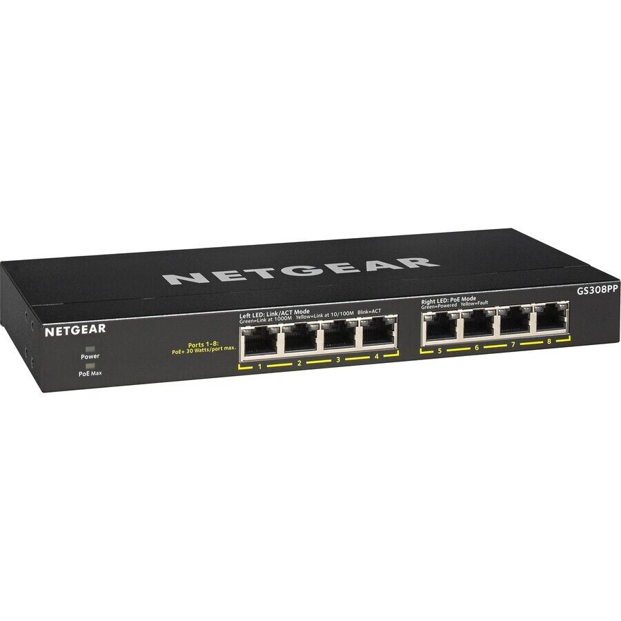 Netgear GS308PP-100NAS 8 Port Gigabit Ethernet SOHO PoE+ Unmanaged Switch 83W