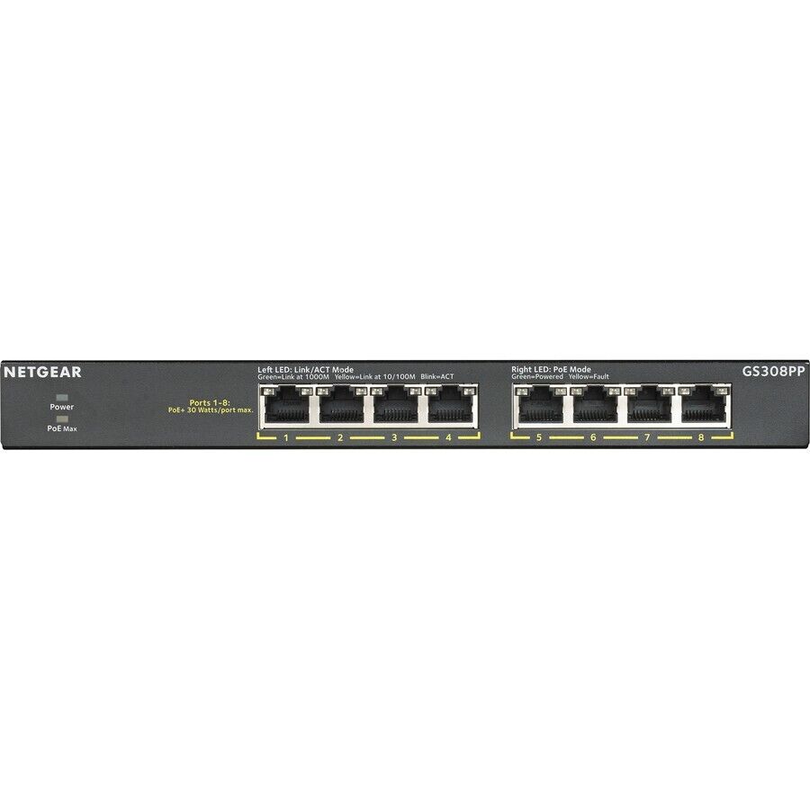 Netgear GS308PP-100NAS 8 Port Gigabit Ethernet SOHO PoE+ Unmanaged Switch 83W