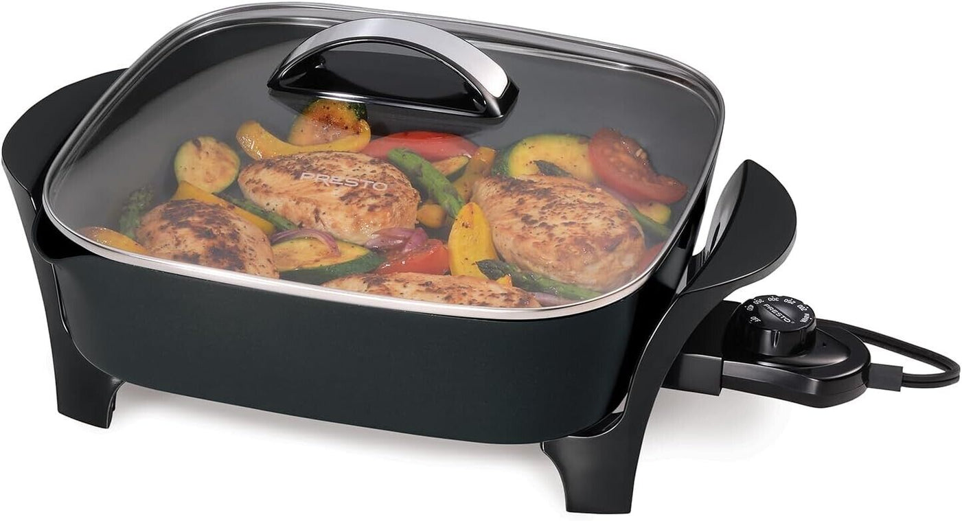 Presto 07117 12" Electric Skillet w Glass Cover Roast Fry Grill Stew Non-Stick