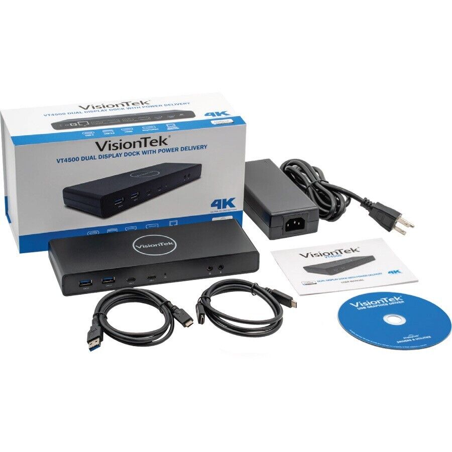 Visiontek 901250 VT4500 USB-C/A Dual Display Docking Station HDMI DP RJ45 60W