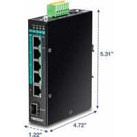 TRENDnet TI-PG541i 6 Port Hardened Industrial DIN-Rail Gigabit PoE+ Switch w SFP