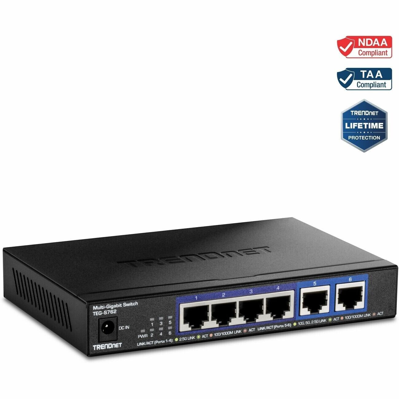 TRENDnet TEG-S762 6 Port 10G 4x 2.5G 2x 10G Ethernet Switch Wall Desktop Metal