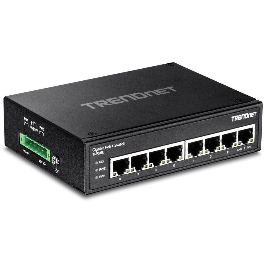 TRENDnet TI-PG80 8 Port Hardened Industrial Gigabit PoE+ DIN-Rail Switch IP30