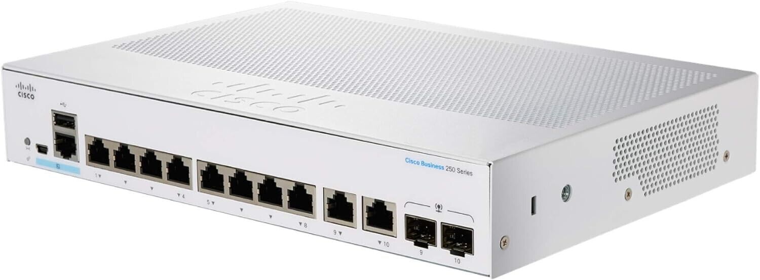 Cisco CBS250-8T-E-2G-NA 8 Gigabit Ethernet 2 SFP Rack Mountable Managed Switch