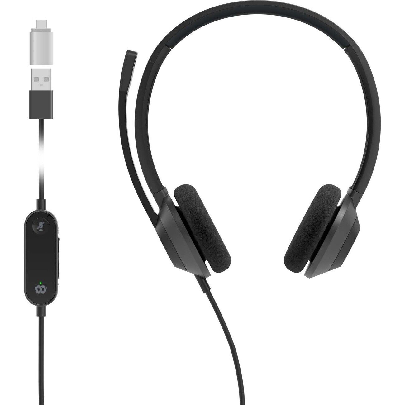 Cisco HS-W-322Q-C-USBC  322 Stereo Wired 2 Ear Headset USB-C Noise Can Mic Black