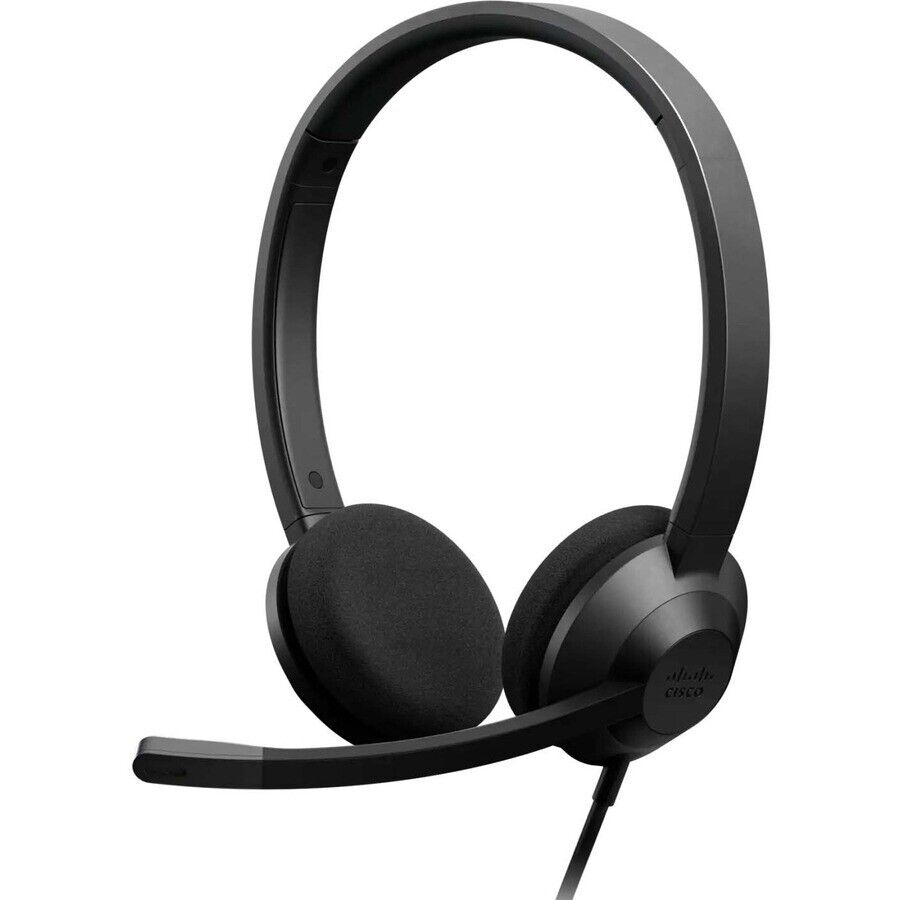 Cisco HS-W-322Q-C-USBC  322 Stereo Wired 2 Ear Headset USB-C Noise Can Mic Black