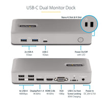 StarTech 101N-USBC-DOCK Dual-Monitor DP HDMI VGA USB-C Laptop Dock Station GRAY