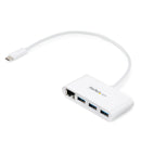 StarTech HB30C3A1GEA 3 Port Compact USB-C Hub w GbE Ethernet 3x USB-A White