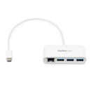 StarTech HB30C3A1GEA 3 Port Compact USB-C Hub w GbE Ethernet 3x USB-A White