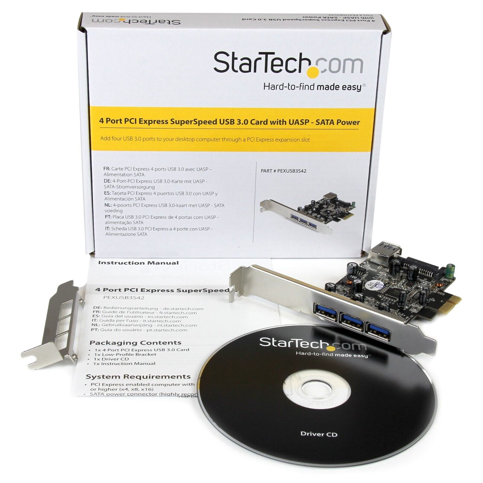 StarTech PEXUSB3S42 4 Port USB 3.0 PCIe Adapter Low Profile Card 3 Ext 1 Int