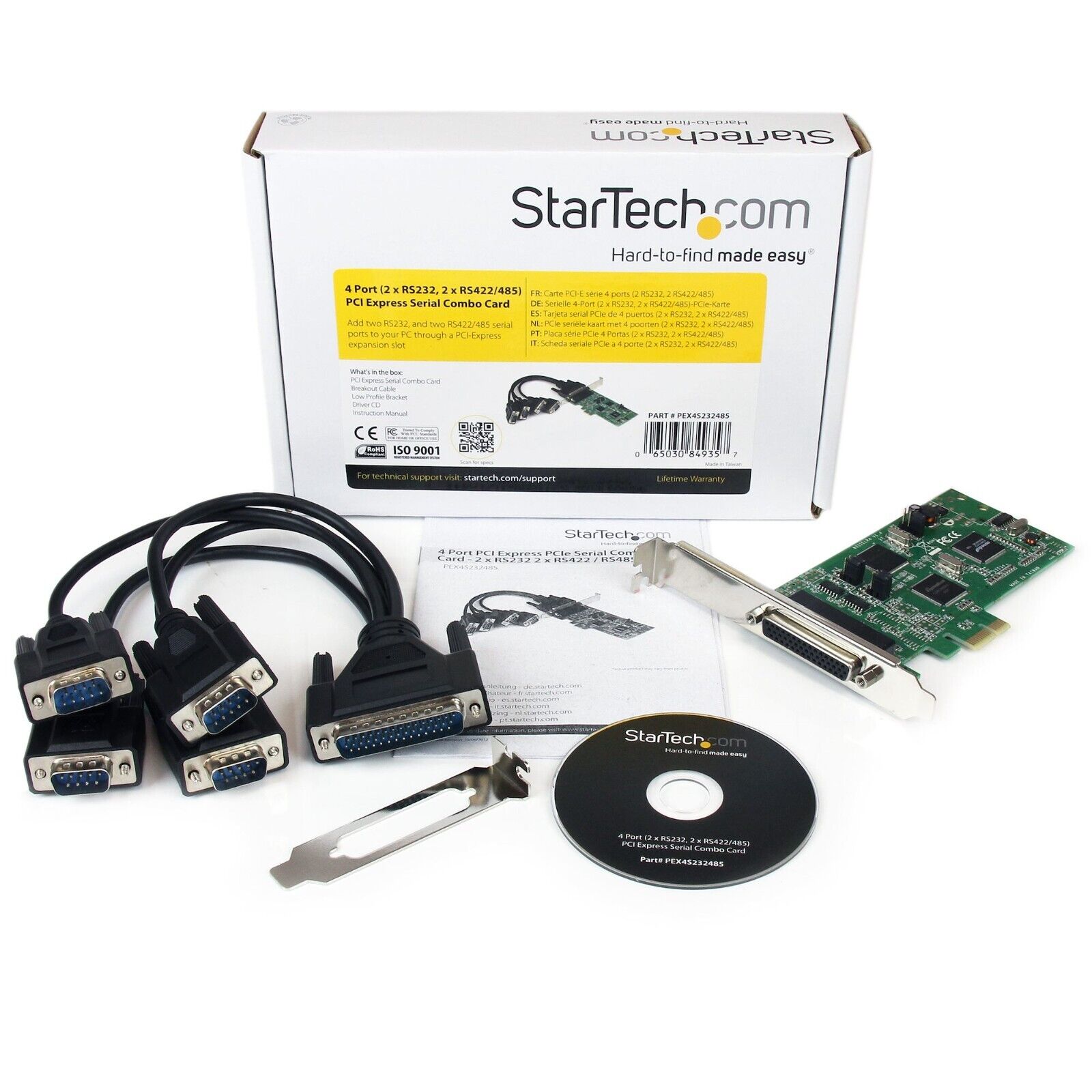 StarTech PEX4S232485 4 Port Serial 2x RS232 2x RS422/485 Combo PCIe Card w Cable