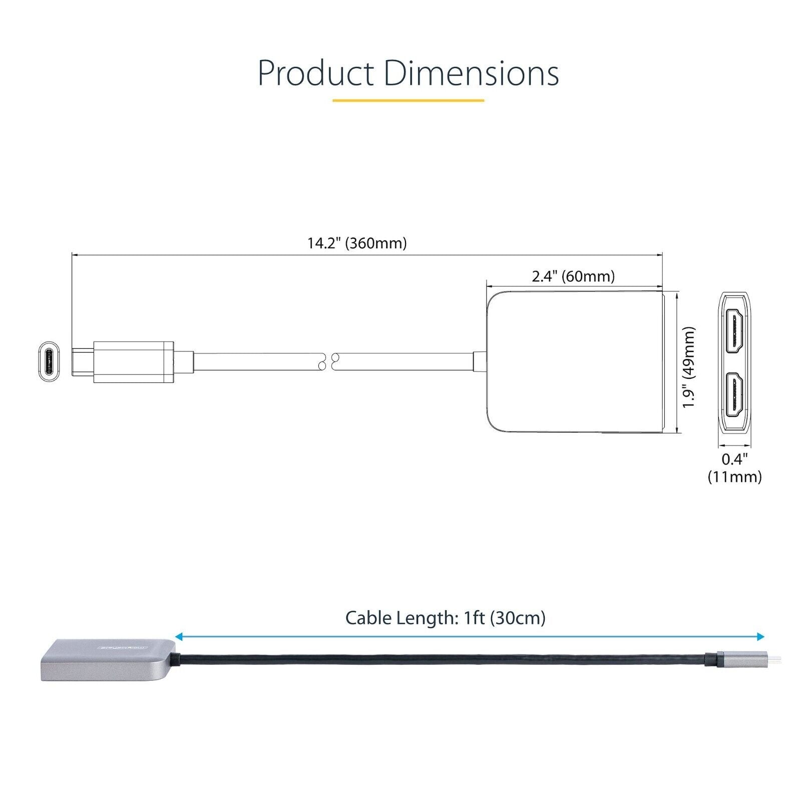 StarTech MST14CD122HD USB-C to 2x HDMI Multi Monitor Splitter Extender Adapter