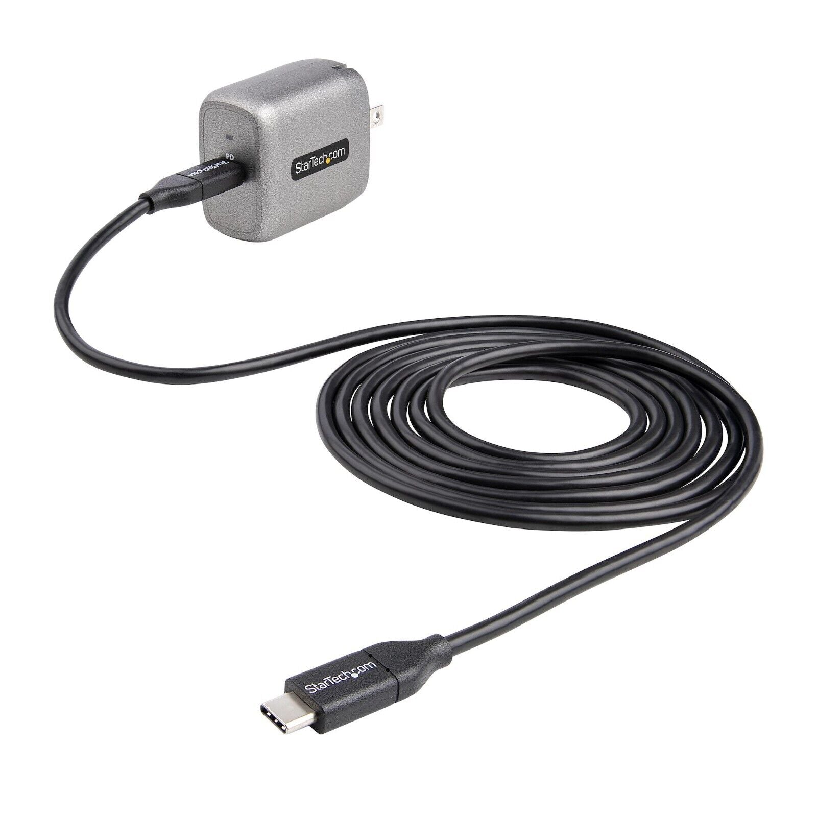 StarTech WCH1C30 USB-C Wall GaN Fast Charger Type C 110V-220V US NA Plug BLK-GRY