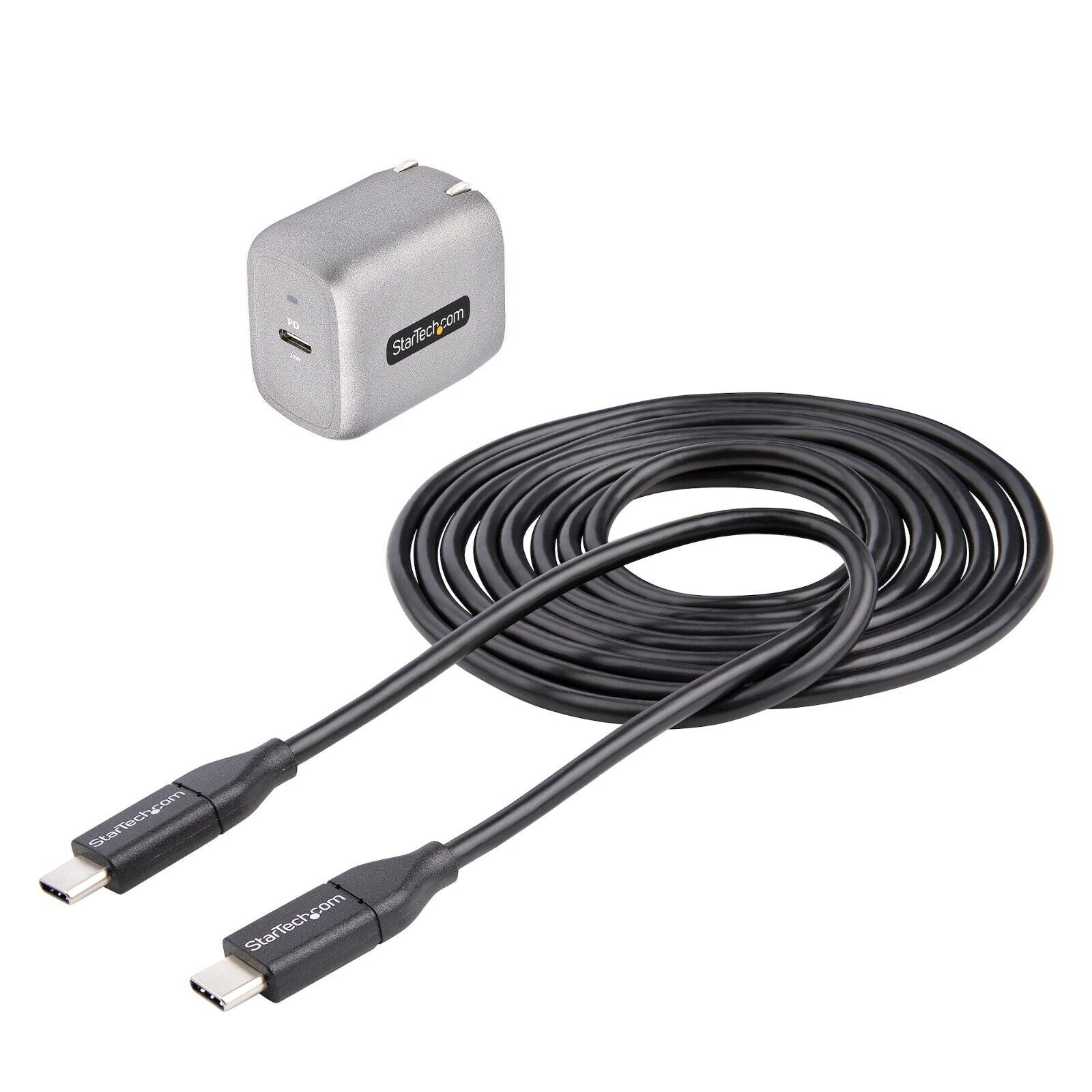 StarTech WCH1C30 USB-C Wall GaN Fast Charger Type C 110V-220V US NA Plug BLK-GRY