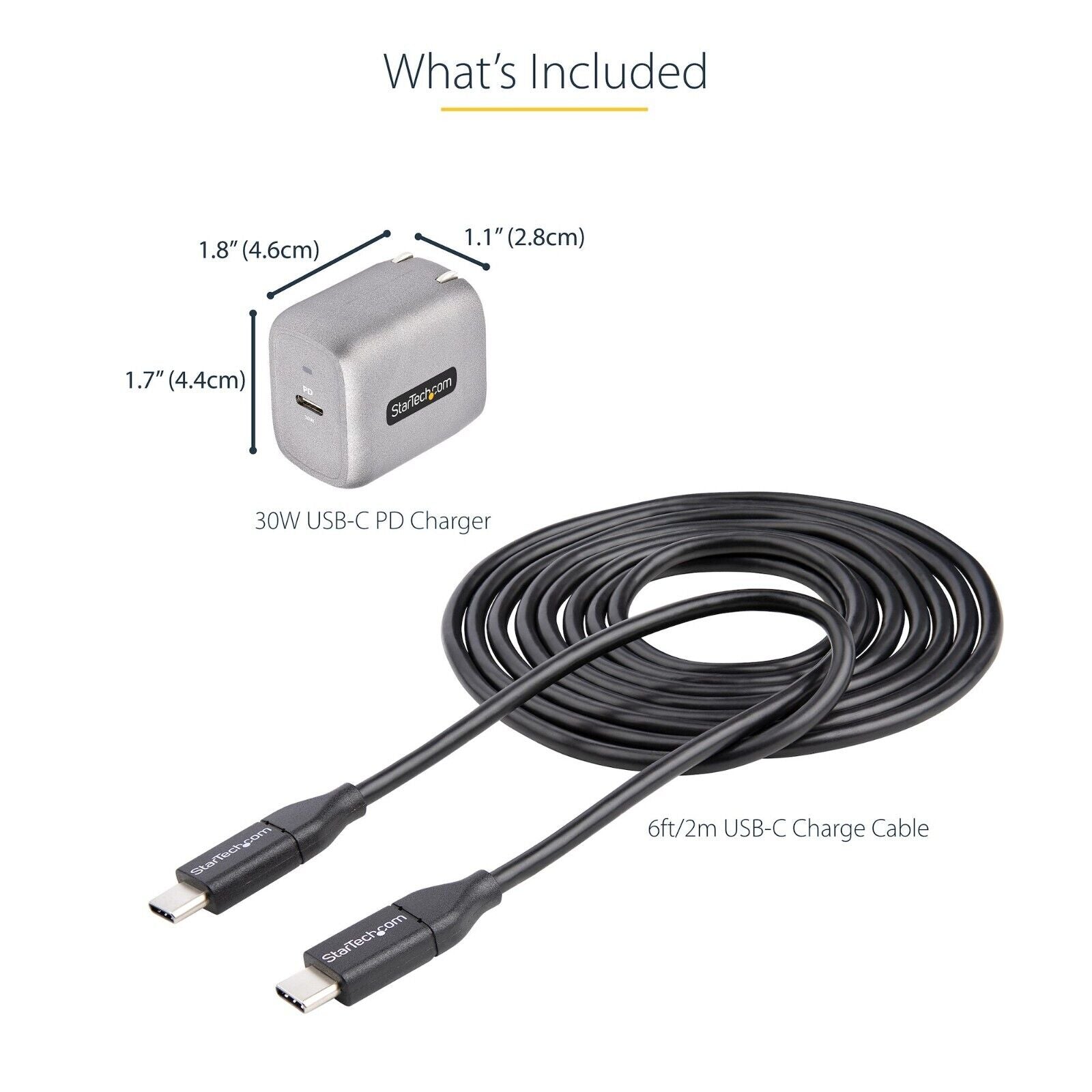 StarTech WCH1C30 USB-C Wall GaN Fast Charger Type C 110V-220V US NA Plug BLK-GRY