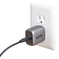 StarTech WCH1C30 USB-C Wall GaN Fast Charger Type C 110V-220V US NA Plug BLK-GRY