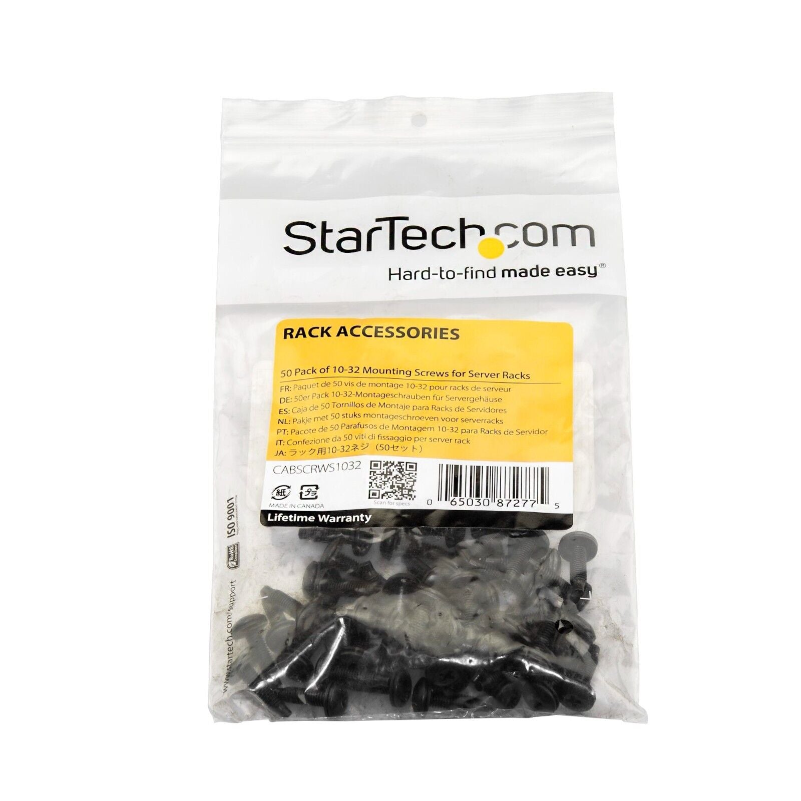 StarTech CABSCRWS1032 50Pk 10-32 Server Rack Black Screws TAA