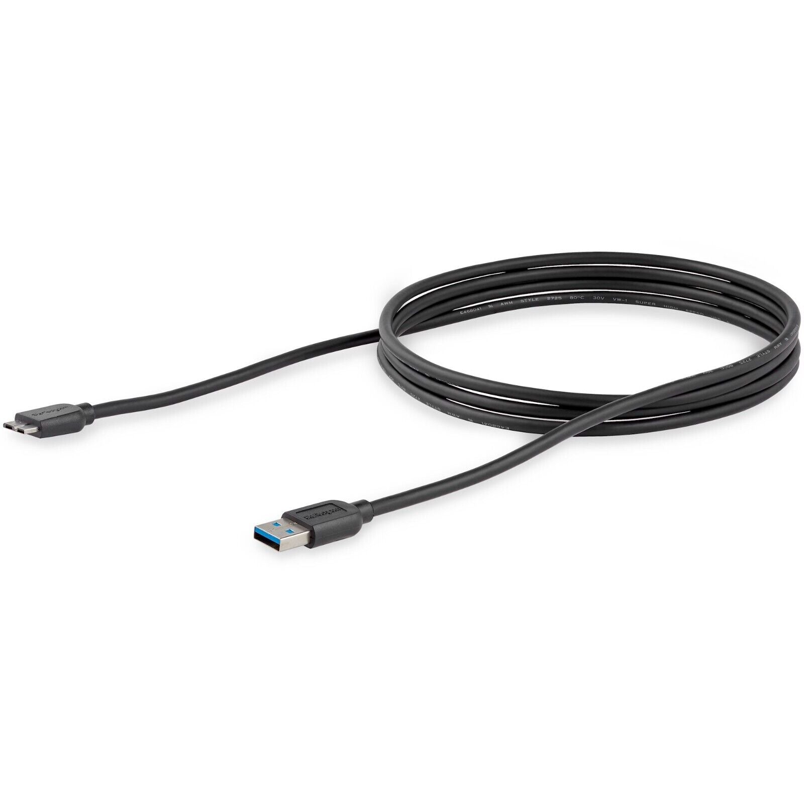 StarTech USB3AUB2MS 6FT Slim Micro USB 3.0 (5Gbps) Cord M/M Black Cable